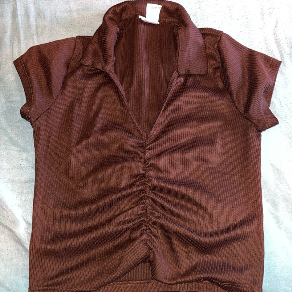 Rue 21 Tie shirt, brown, size M